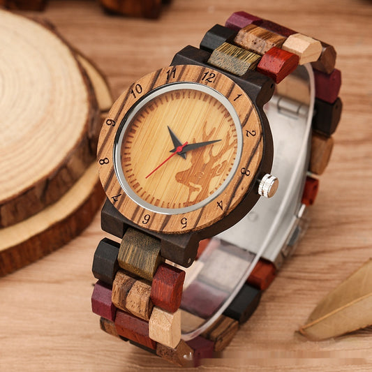 Classic Women's Colorful Elk Quartz Wooden Watch - Dynamics Supplize